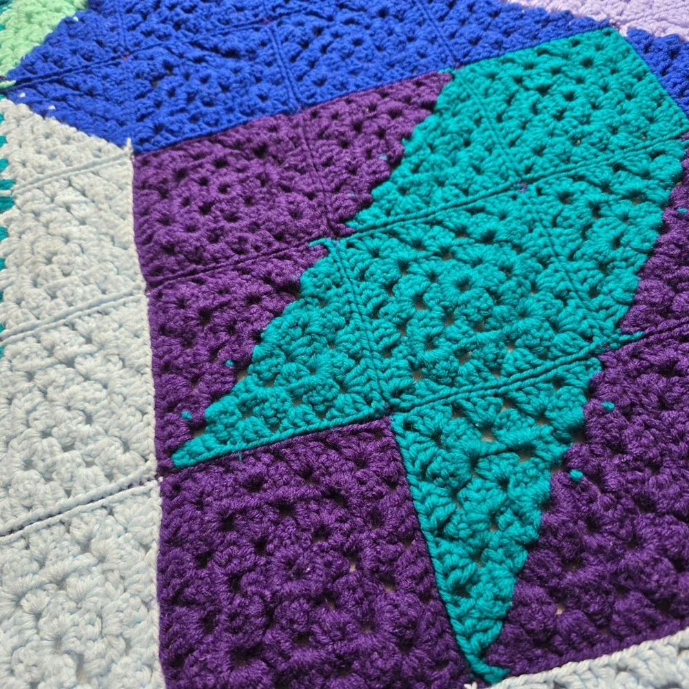 Handmade Crochet Granny Square Lap Blanket Star Pattern Boho Throw 43x43 - Picture 5 of 10